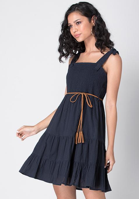 tiered strappy skater dress