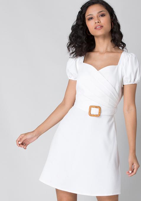 puff sleeve white gown
