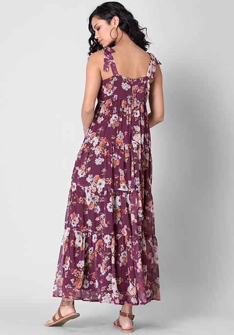 Buy Women Maroon Floral Strappy Maxi Dress - Beach Wear Online India ...