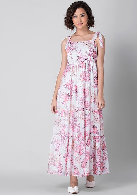 Buy Women Pink White Floral Strappy Maxi Dress - Maxi Dresses Online India - FabAlley