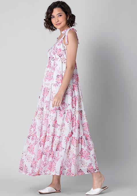 Buy Women Pink White Floral Strappy Maxi Dress - Maxi Dresses Online
