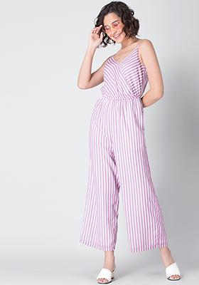 White Striped Strappy Wrap Jumpsuit 