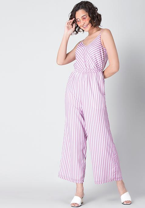 White Striped Strappy Wrap Jumpsuit 