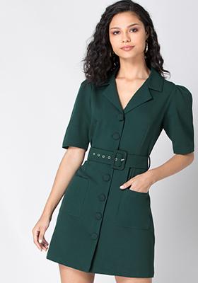 Green Belted Blazer Dress