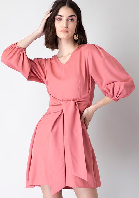 Buy Women Pink Waist Tie Up Shift Dress - Date Night Dress Online India ...