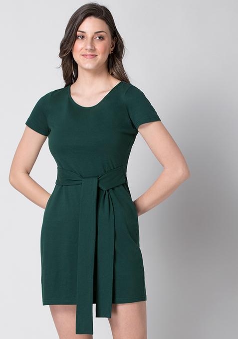 Green Front Tie T-Shirt Dress 