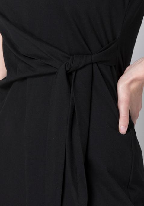Buy Women Black Jersey Side Tie T-Shirt Dress - Date Night Dress Online ...