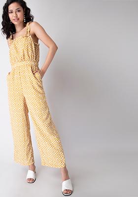 Yellow Floral Strappy Frilled Jumpsuit