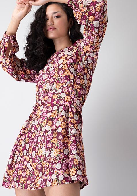 Multicolored Floral Belted Shift Dress