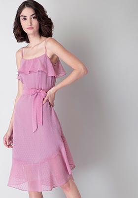 Lilac Strappy Ruffled Midi Dress