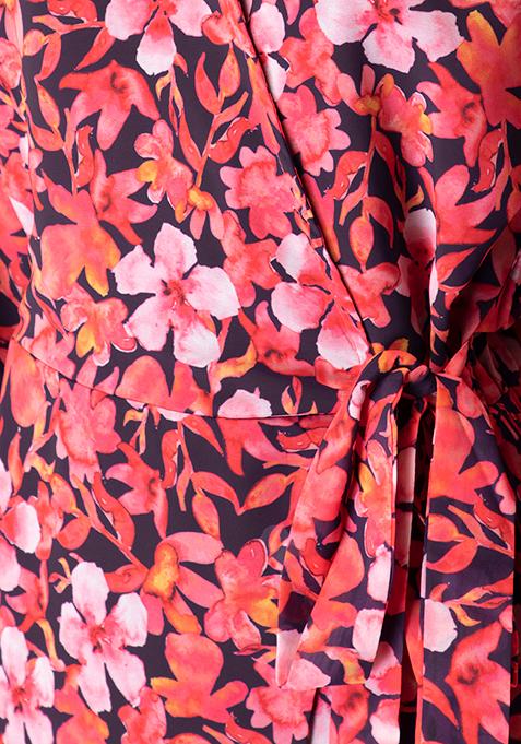 Buy Women Coral Floral Side Tie Wrap Dress - Date Night Dress Online ...