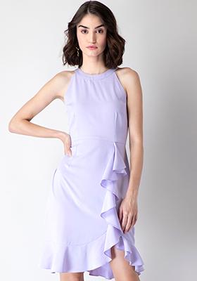 Lilac Halter Ruffled Mini Dress 
