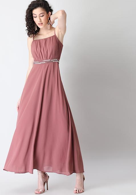 Rusty Rose Crushed Embellished Maxi Dress 