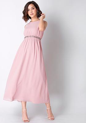 Blush Pink Embellished Maxi Dress 
