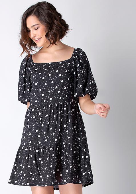 Buy Women Black Polka Tiered Dress - Date Night Dress Online India ...