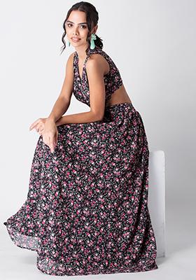 Black Floral Cut Out Waist Maxi Dress 