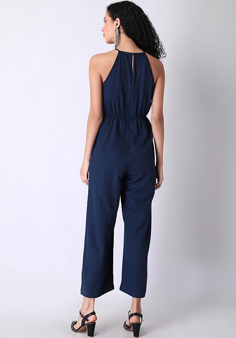 Buy Women Navy Halter Neck Embellished Jumpsuit - Date Night Dress ...