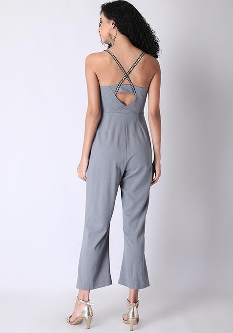 Buy Women Grey Embellished Cross Back Jumpsuit - Date Night Dress ...