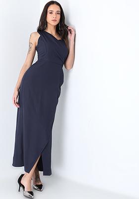 Navy Strappy One Shoulder Maxi Dress 