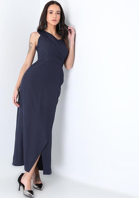 Navy Strappy One Shoulder Maxi Dress 