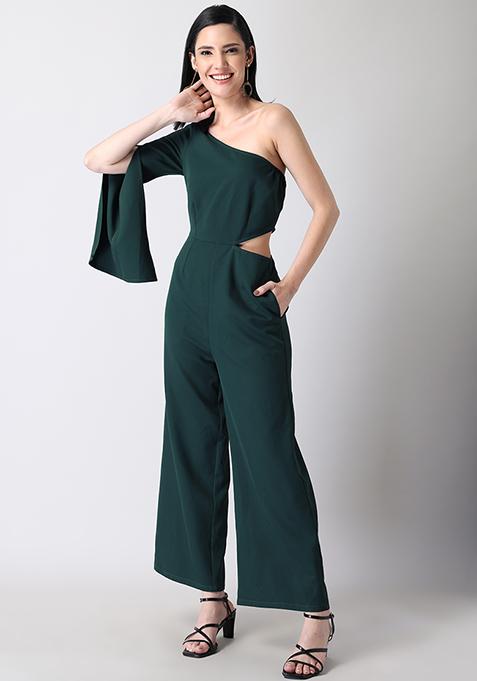 Adrianna Papell Women's Draped One Shoulder Jumpsuit Green Size 0 Peti –  Steals