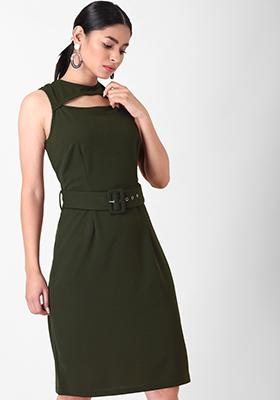 Olive Belted Mini Dress