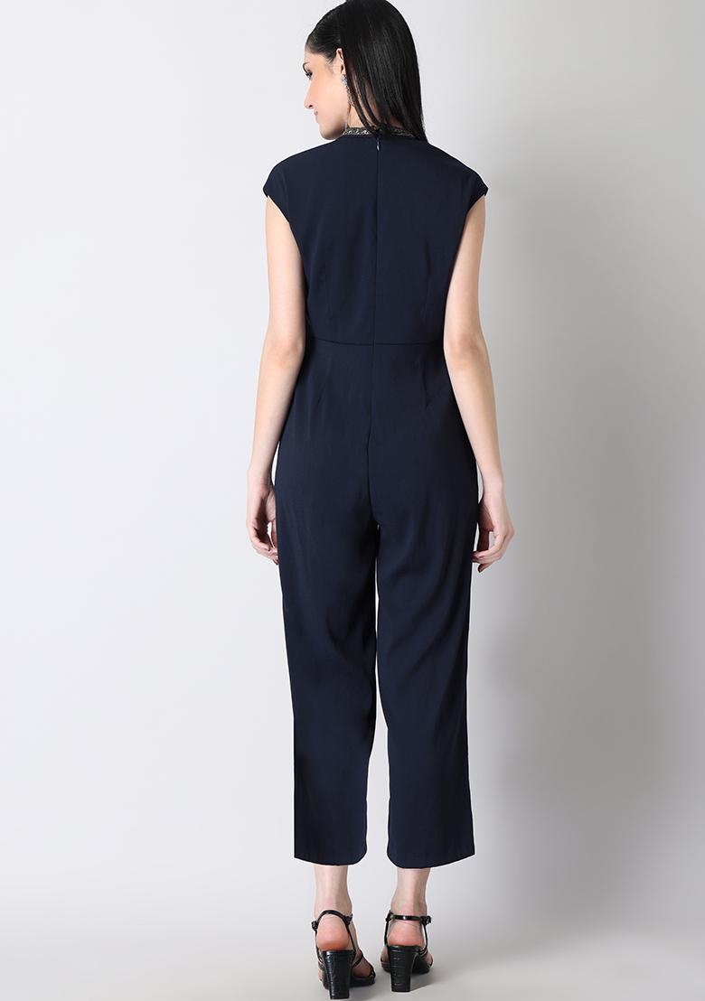 Buy Women Navy High Neck Embellished Jumpsuit Date Night Dress Online