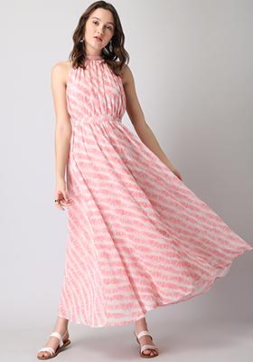 Pink Tie Dye Halter Neck Maxi Dress 