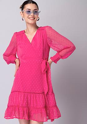 Hot Pink Ruffled Wrap Dress