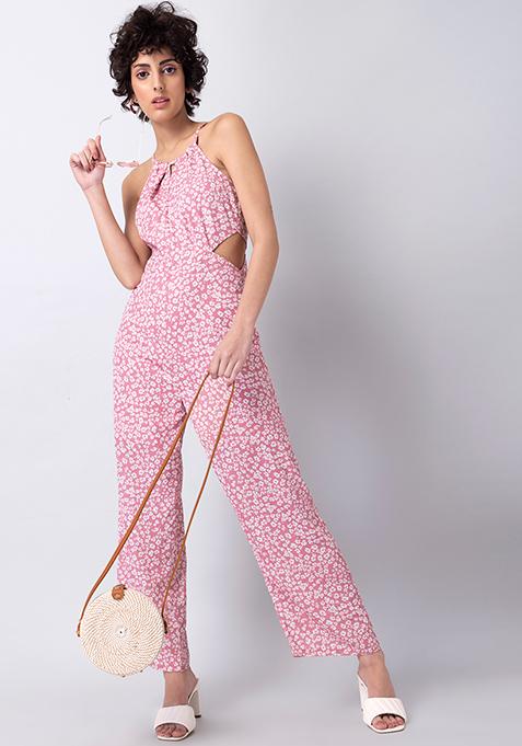 Pink Floral Halter Jumpsuit 