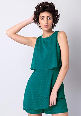 Green Tiered Sleeveless Playsuit 