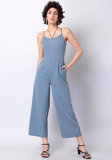 Blue Self Tie Strappy Jumpsuit