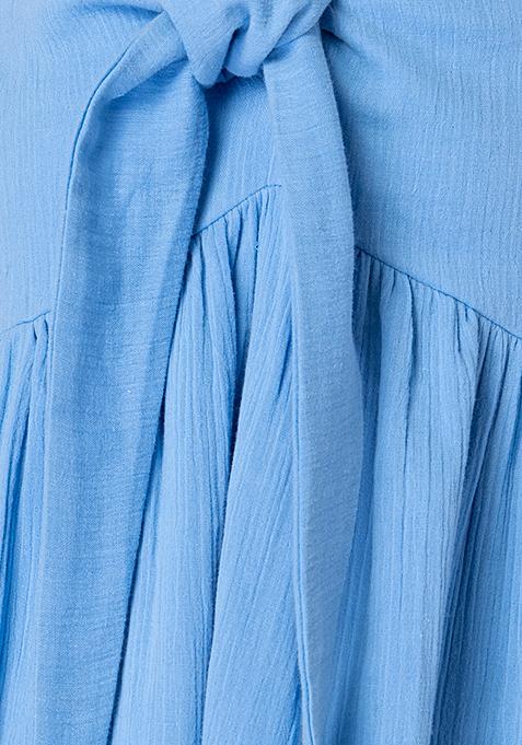 Buy Women Blue Front Knot Smocked Midi Dress - Date Night Dress Online ...