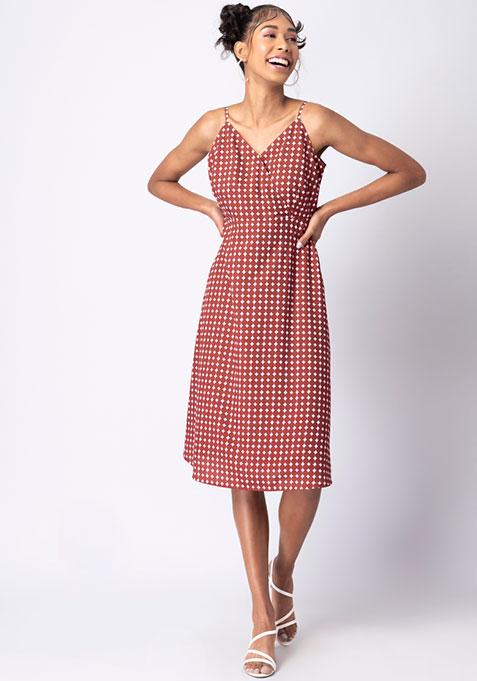 Rust Polka Strappy Back Tie Skater Dress