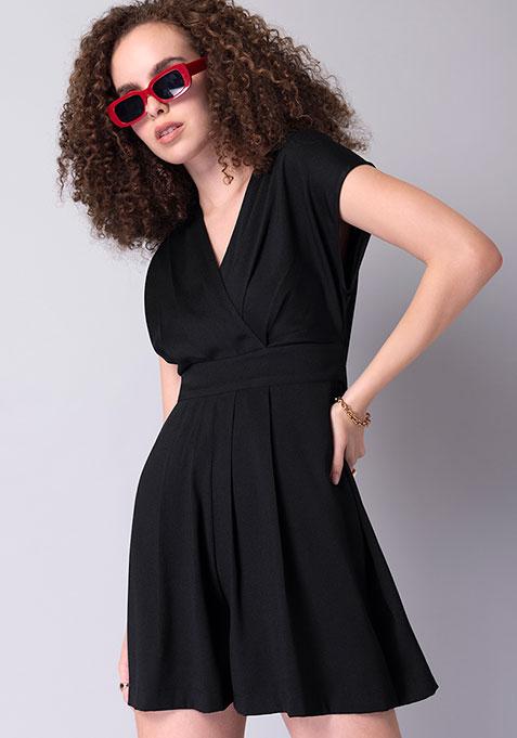 Black Wrap Self Tie Dress 