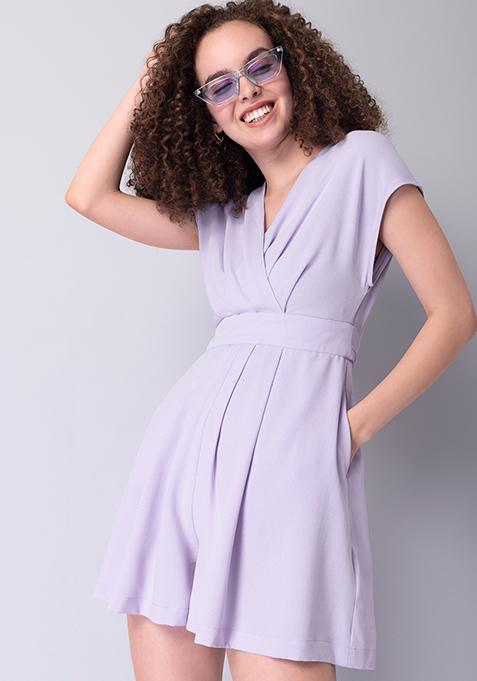 Purple Wrap Self Tie Playsuit