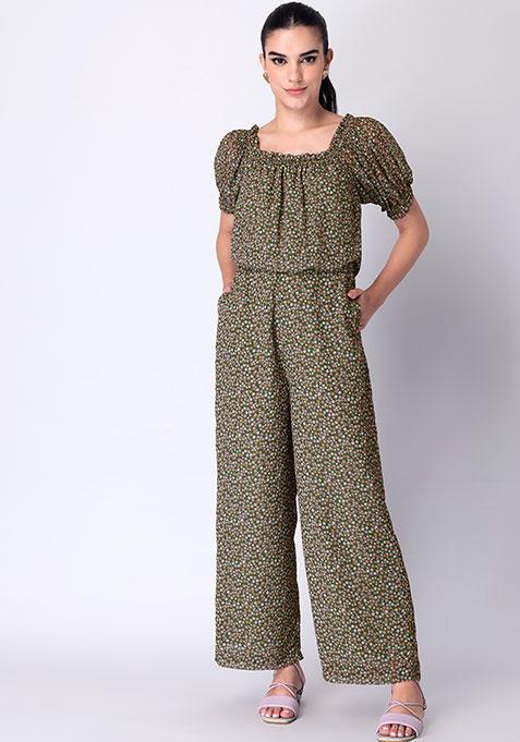 Buy Women Olive Floral Off Shoulder Jumpsuit - Date Night Dress Online ...