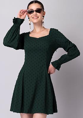 Green Self Design Dress