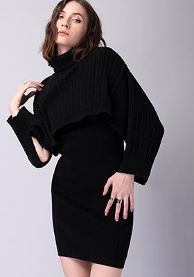 Black Cable Knit Sweater Dress