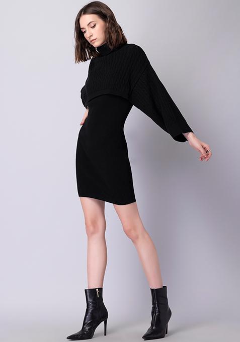 Buy Women Black Cable Knit Sweater Dress - DRS05296 - All Product Excluding Designer Online ...
