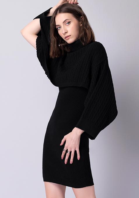 Buy Women Black Cable Knit Sweater Dress - DRS05296 - All Product Excluding Designer Online ...