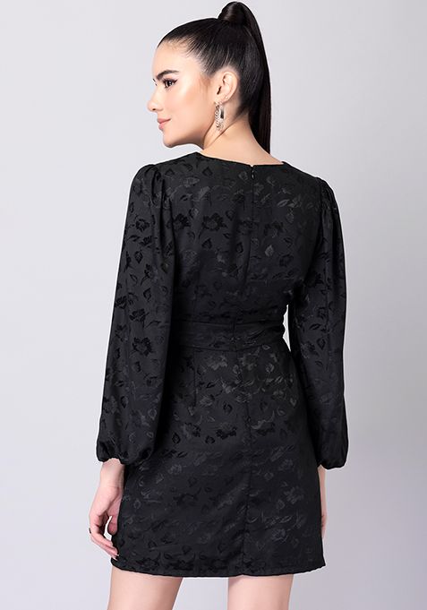 Buy Women Black Jacquard Satin Dress - Date Night Dress Online India ...