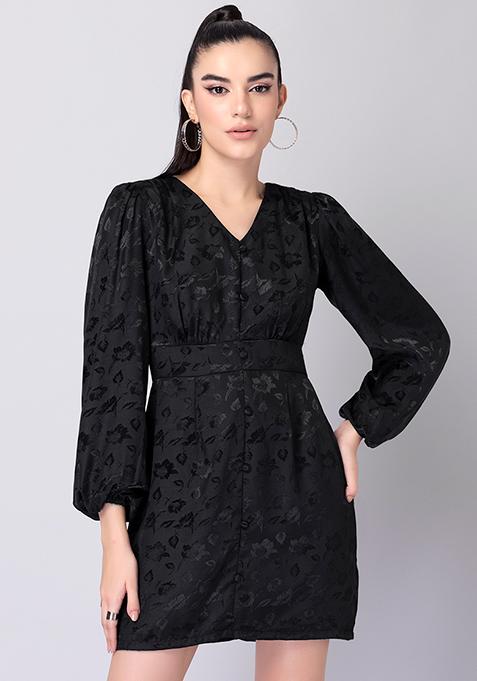 Buy Women Black Jacquard Satin Dress - Date Night Dress Online India ...