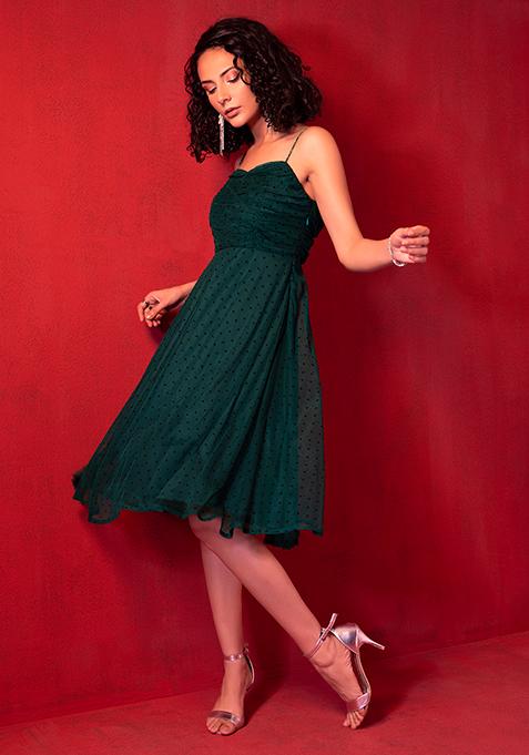 Dark Green Polka Dot Midi Dress