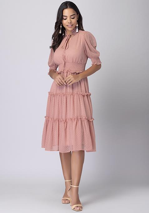 Peach Tiered Midi Dress