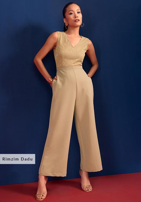 Beige Shimmer Jumpsuit 