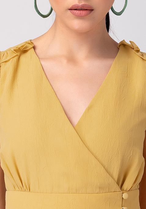 Buy Women Yellow Ruffle Sleeve Wrap Maxi Dress - Date Night Dress ...