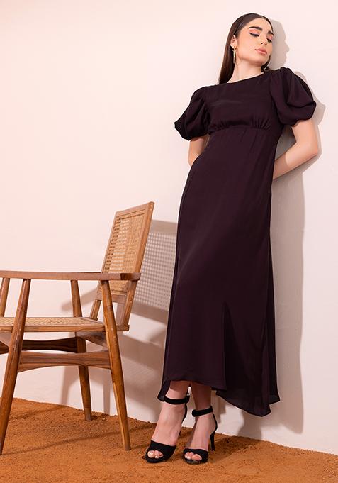 Maroon Cowl Sleeve Maxi Dress