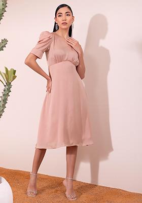 Light Pink Cowl Sleeve Midi Dress