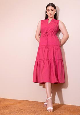 Pink Tiered Cotton Maxi Dress